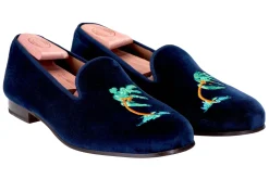 Stubbs & Wootton Slipper<Storm Naval Velvet Slipper (Wide)